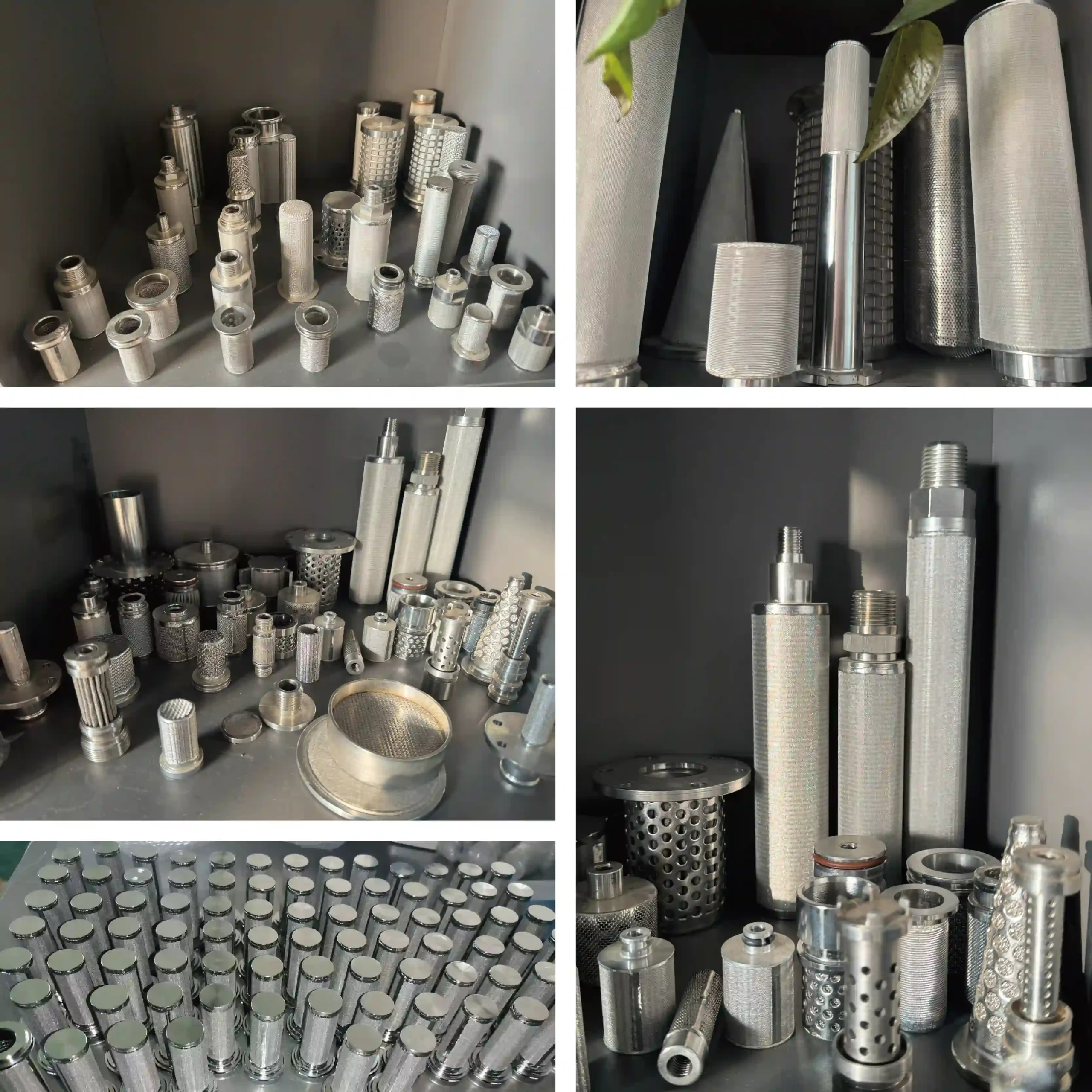 Product display of stainless steel sintered filter cartridges