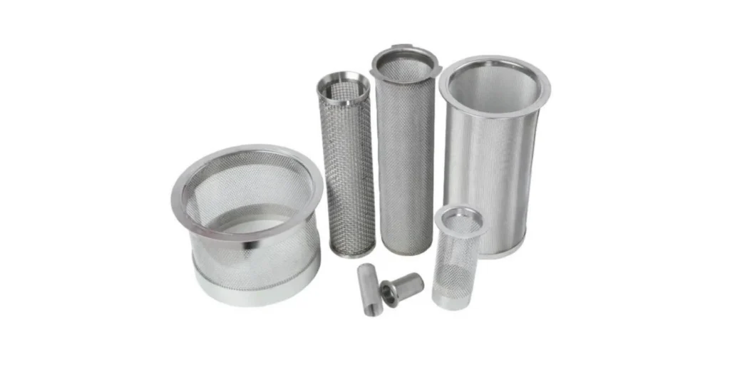 Stainless steel basket and tube filters with woven mesh and perforated openings in different sizes