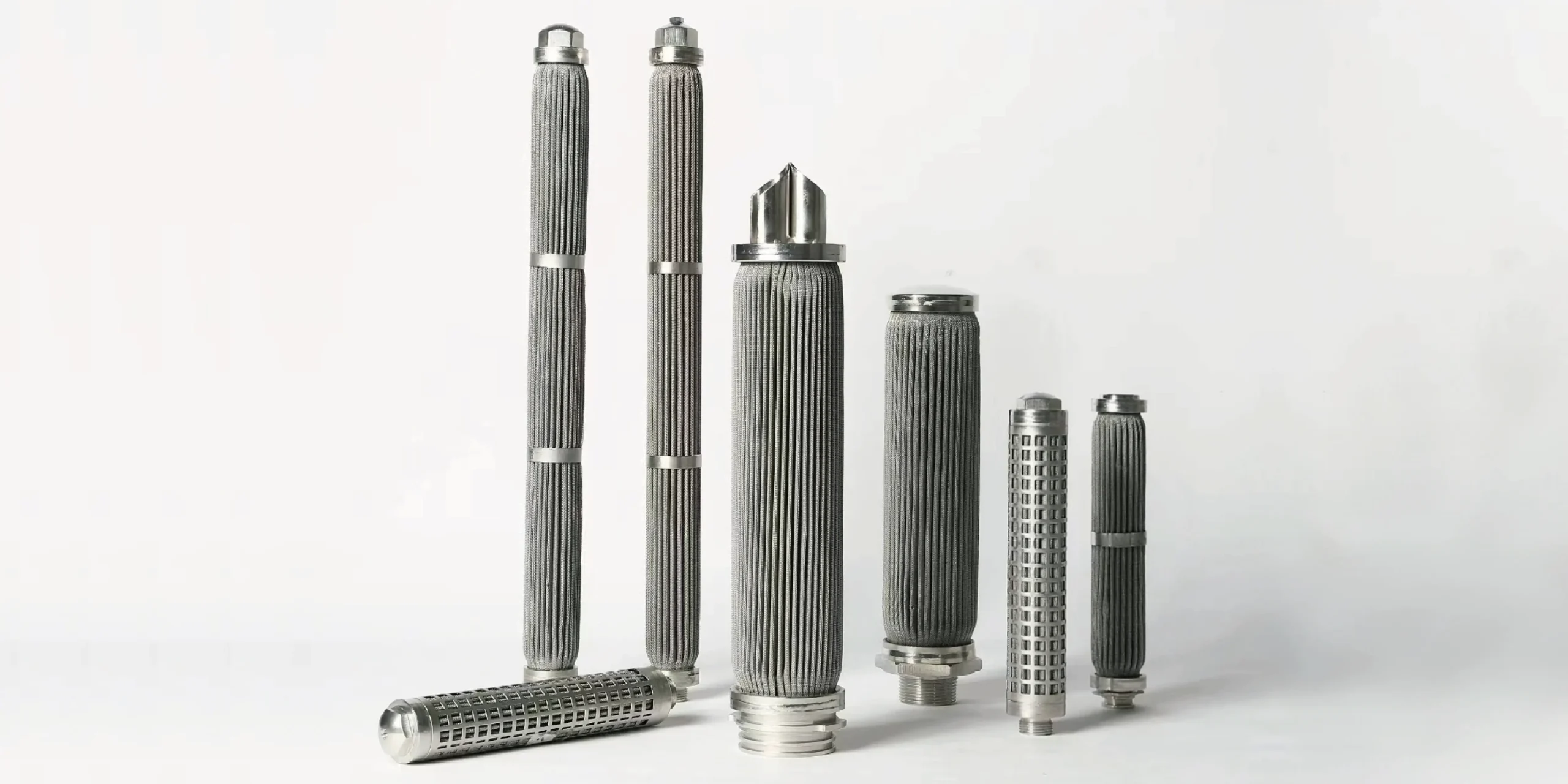 Stainless steel pleated filter cartridges in multiple lengths with guards and different end connections