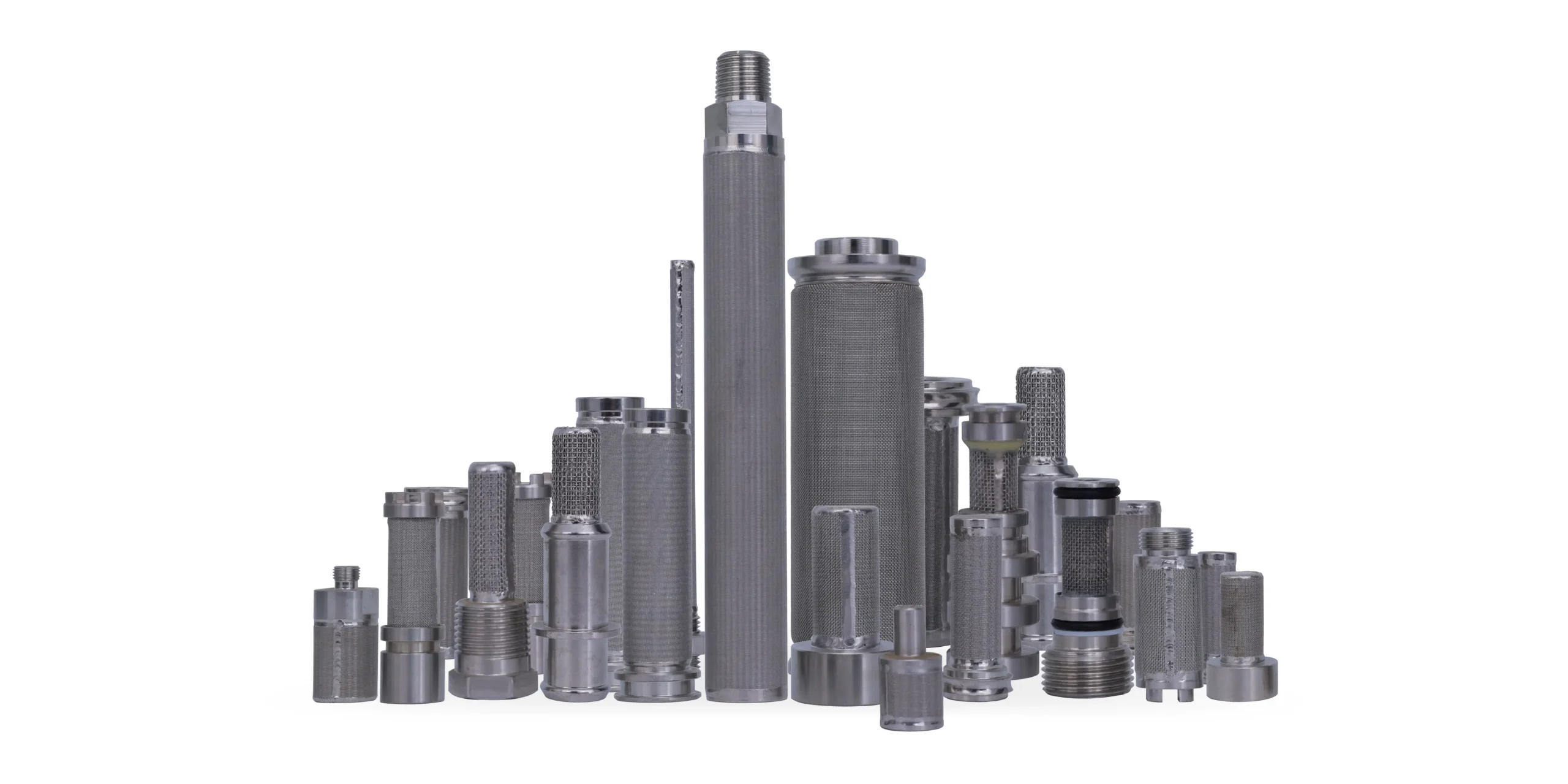 Stainless steel sintered mesh filter elements in multiple diameters, lengths and end connection styles